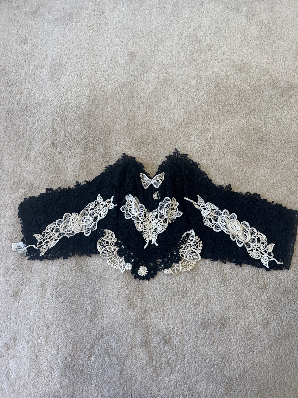 SACHI Black Lace Bandeau with Ivory Appliqué